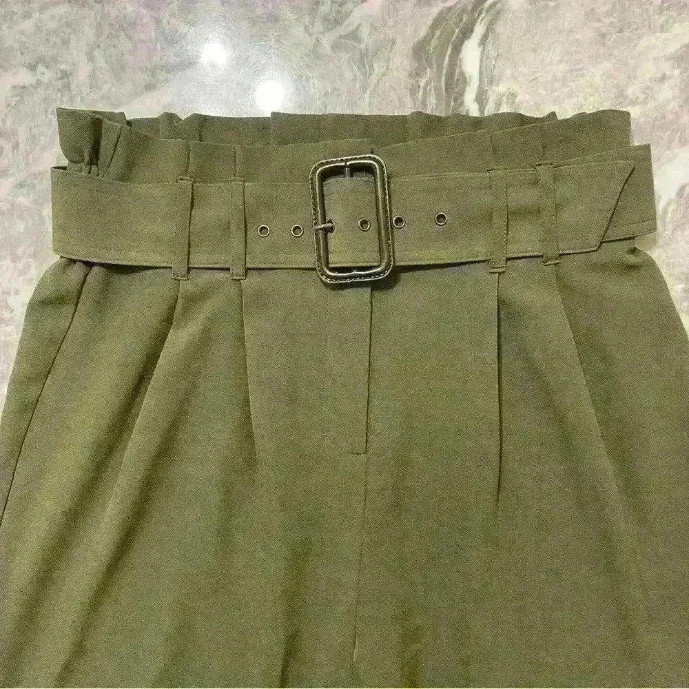 Haute Monde Green High Waisted Pleaded Belt Pants Size L 95 % Polyester - Picture 4 of 9